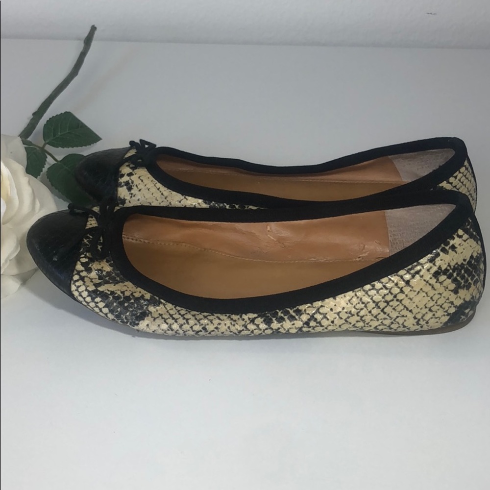 J. Crew Leather Python Print Ballet Flat Black Si… - image 7